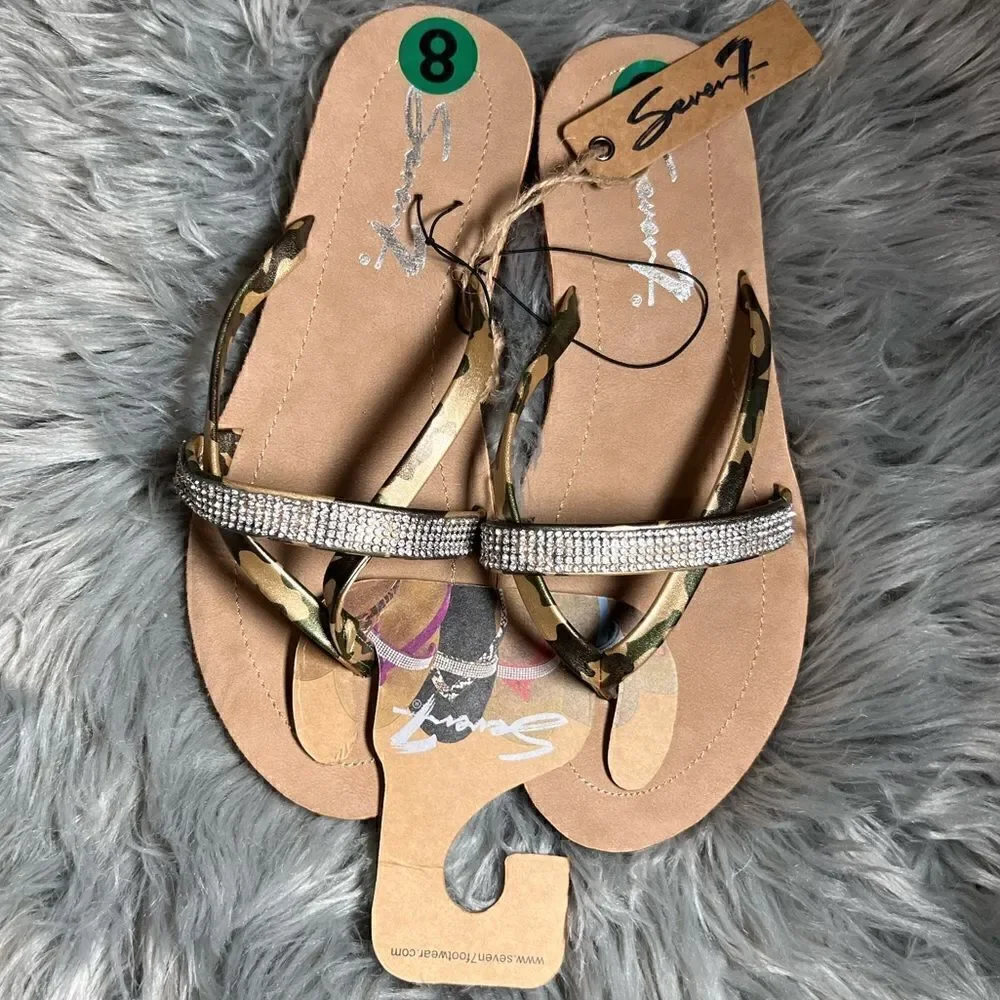 Seven 7 sandals Carmel gold camouflage rhinestones size 8